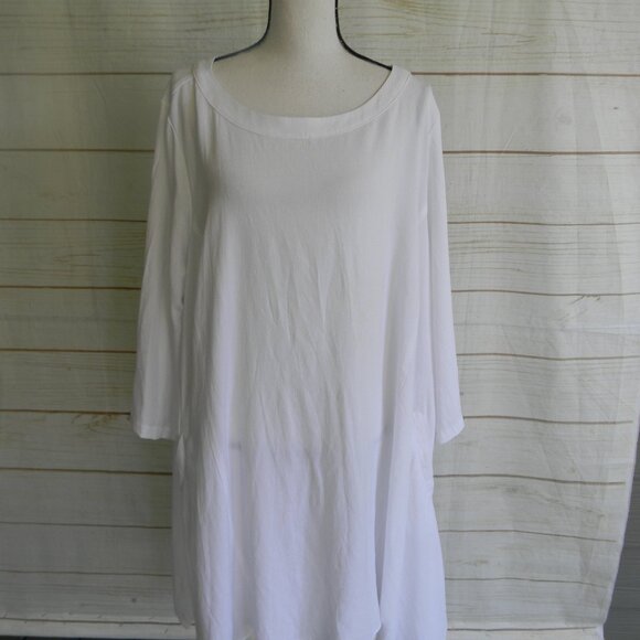 Linea by Louis Dell'Olio Regular Pebble Crepe Boatneck Tunic SZ 2X WHITE - Picture 1 of 5